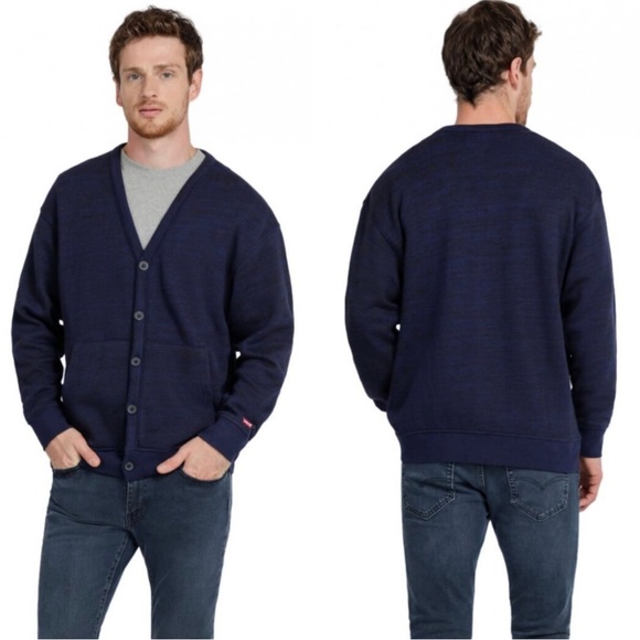 Levi’s Mission Knit Relaxed Sweatshirt Cardigan in Heathered Navy Men’s Large - Picture 1 of 7